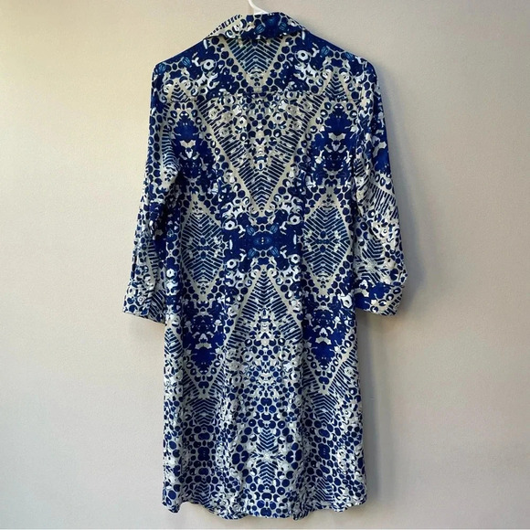 Cabi Style 422 Blue Jewel Print Button Down Shirt Dress Roll Tab Sleeve Size S - Picture 8 of 12